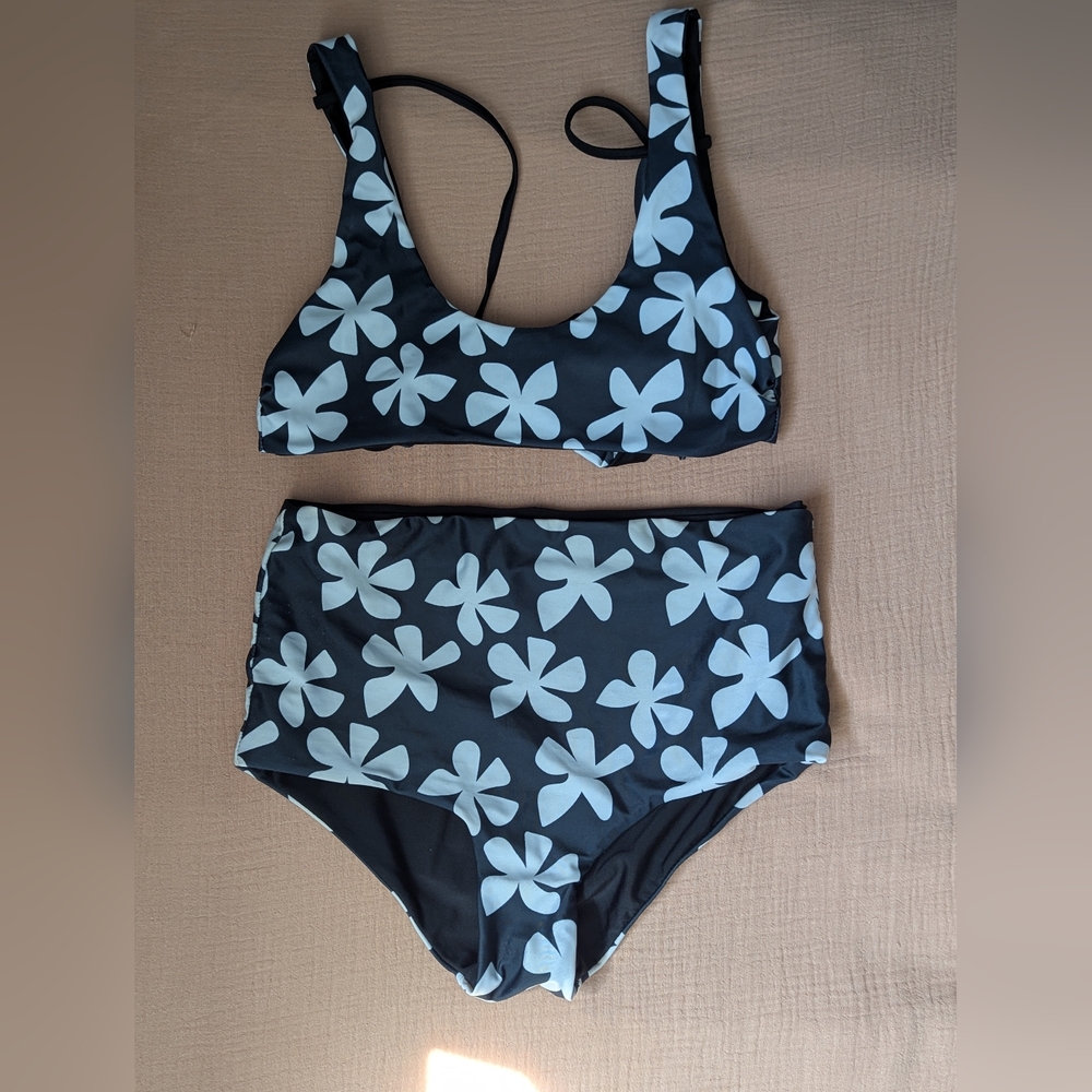 Floral Black and White Bikini Set